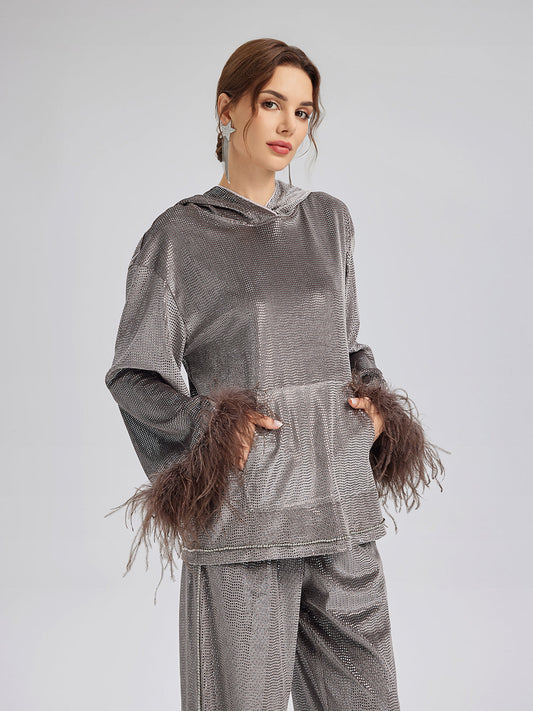 Tüyleri Çıkabilir El İşlemesi Kapüşonlu Üst