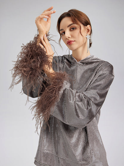 Tüyleri Çıkabilir El İşlemesi Kapüşonlu Üst