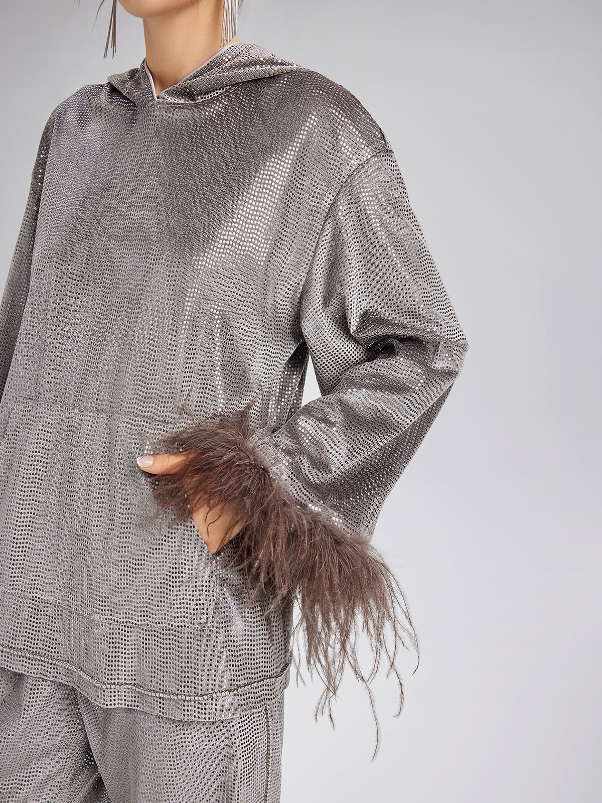 Tüyleri Çıkabilir El İşlemesi Kapüşonlu Üst