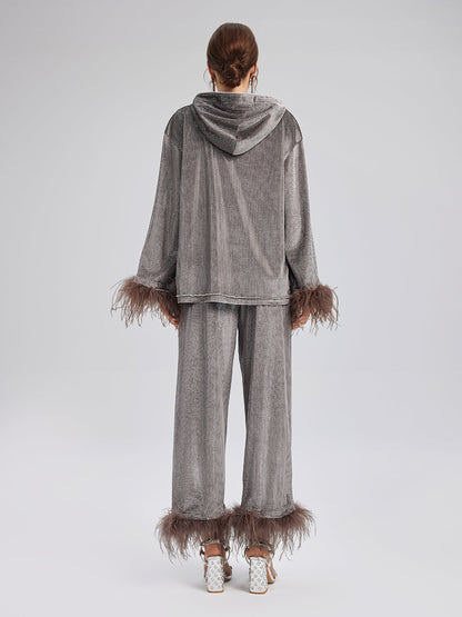 Tüyleri Çıkabilir El İşlemesi Lastikli Pantolon