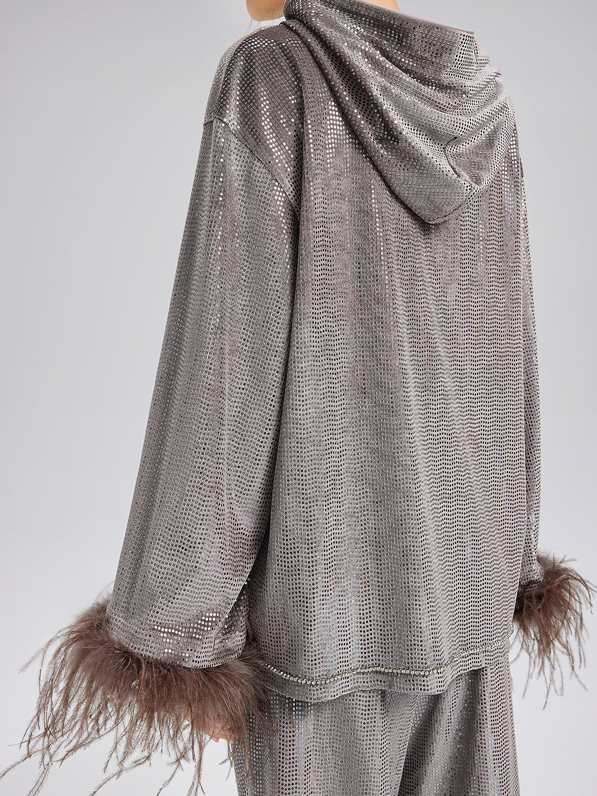 Tüyleri Çıkabilir El İşlemesi Kapüşonlu Üst