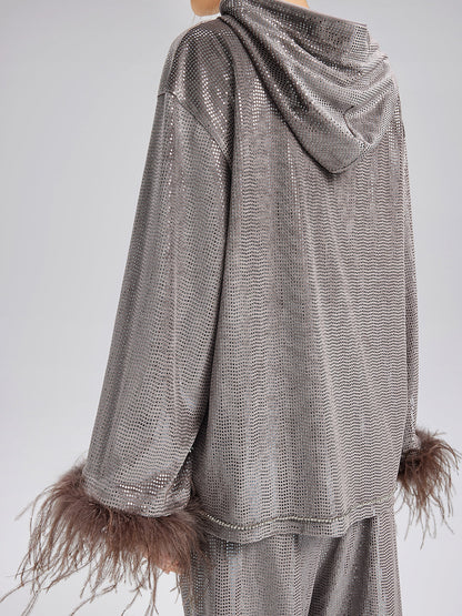 Tüyleri Çıkabilir El İşlemesi Kapüşonlu Üst