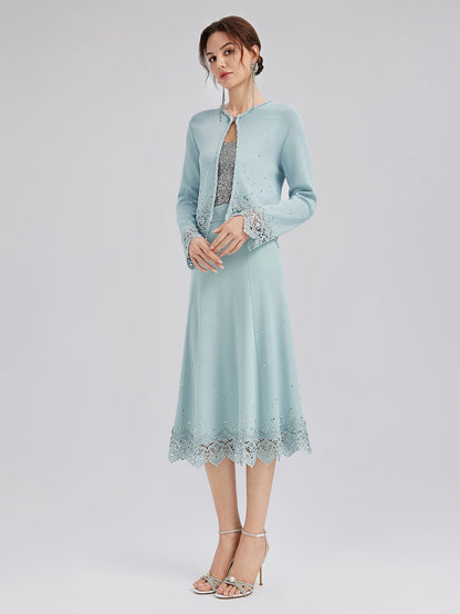 Taşlı Dantel Triko Lastikli Etek