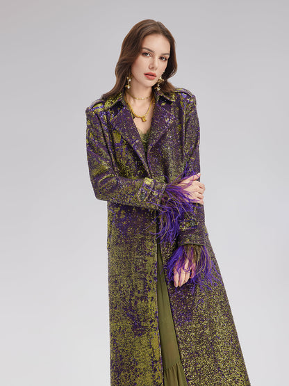 İki Renkli Pullu Devekuşu Tüyü Trençkot