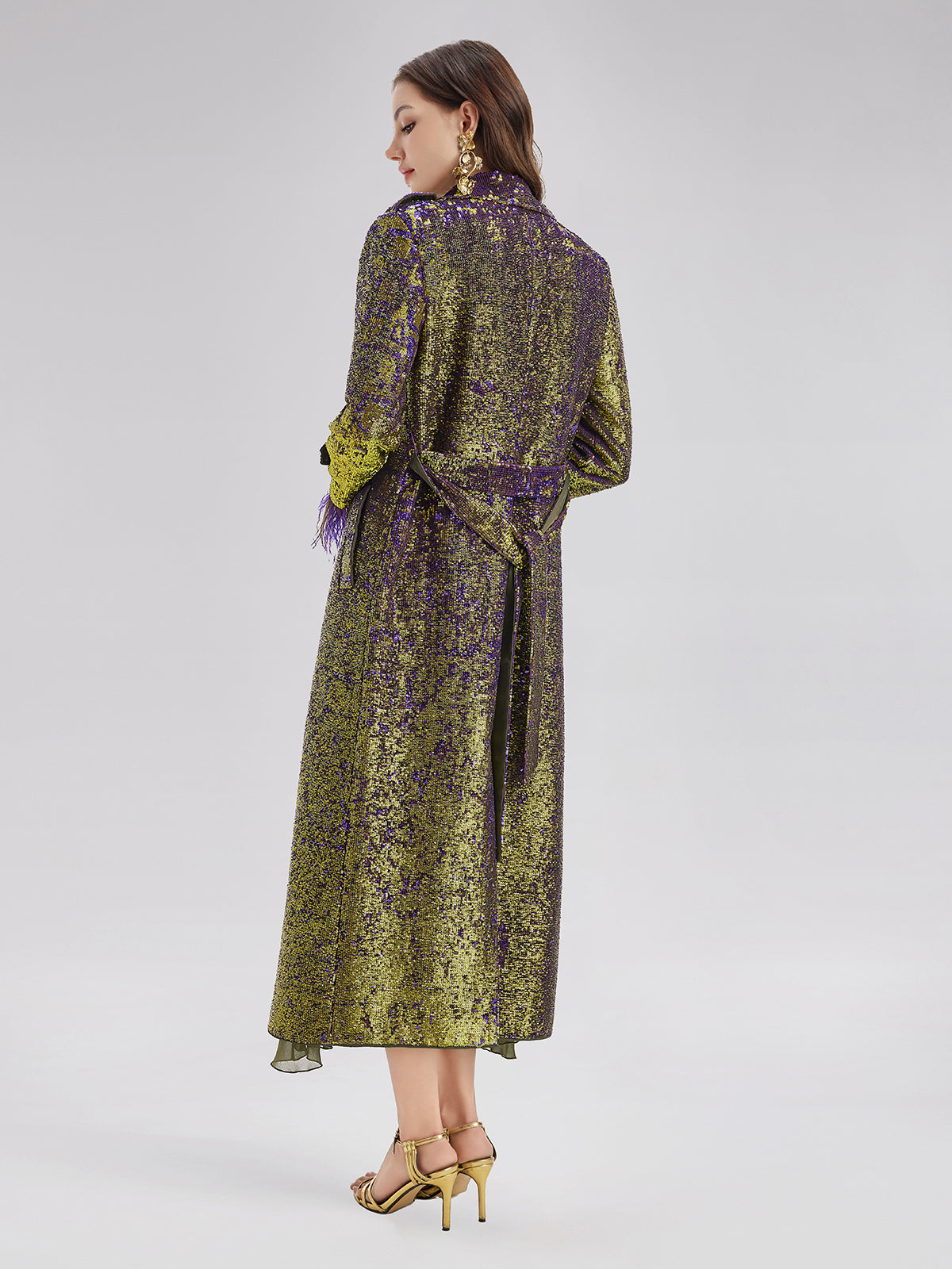 İki Renkli Pullu Devekuşu Tüyü Trençkot