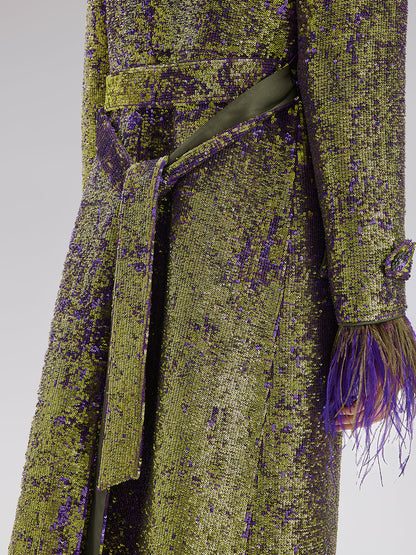 İki Renkli Pullu Devekuşu Tüyü Trençkot