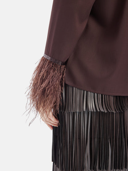 Devekuşu Tüyü Manşetli İpek Gömlek