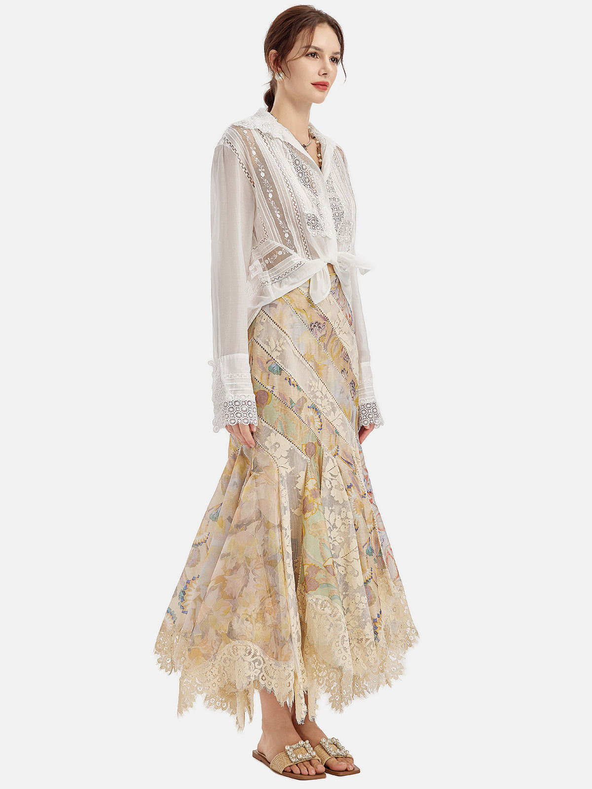 El İşlemesi Dantel Uzun Kollu Bluz