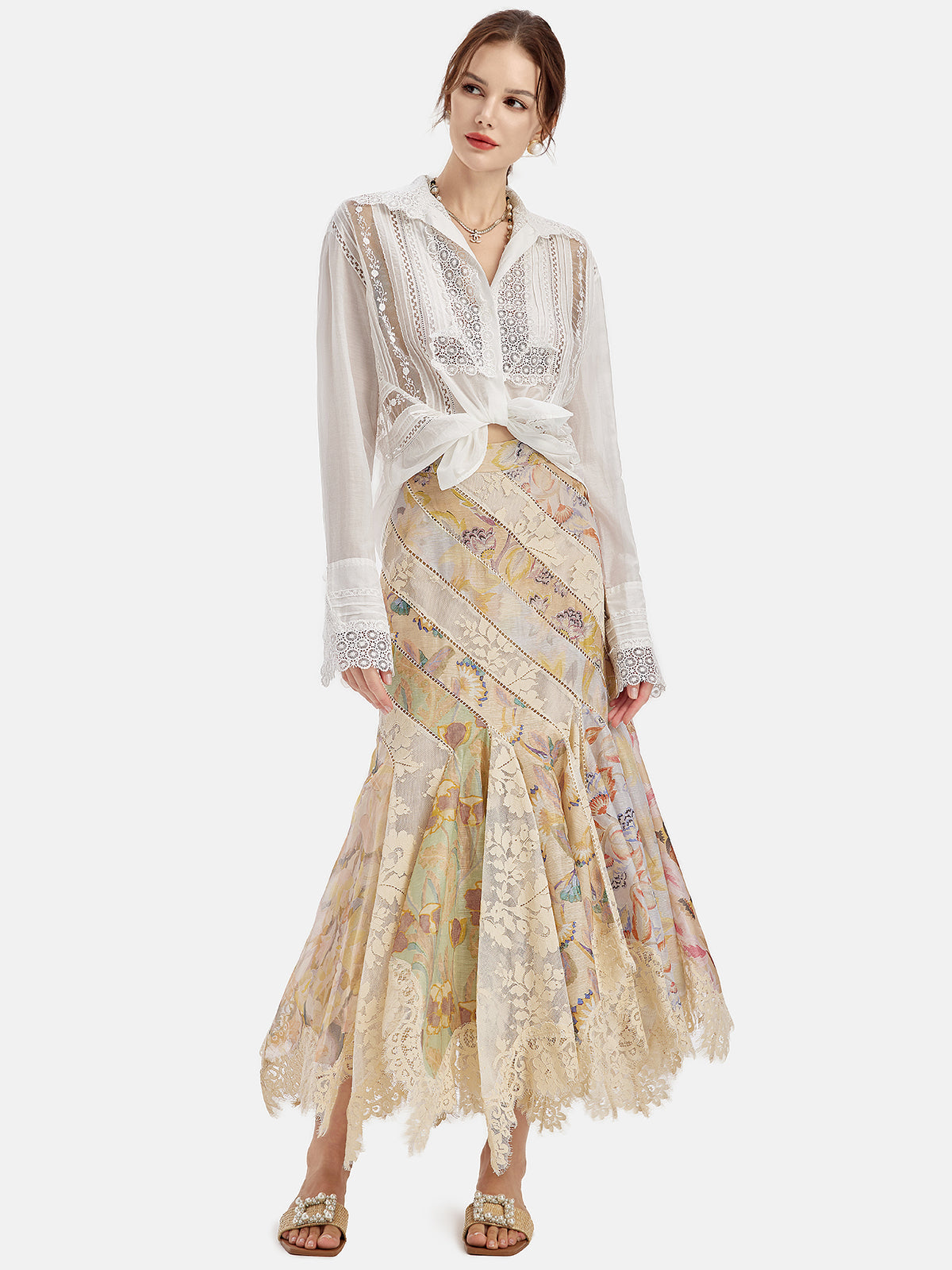 El İşlemesi Dantel Uzun Kollu Bluz