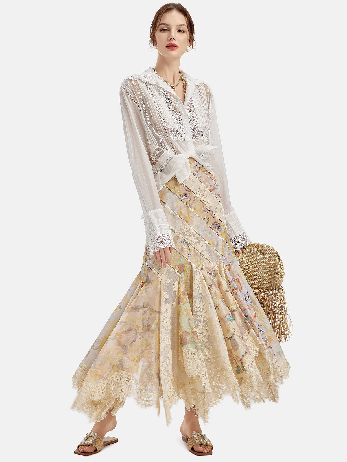 El İşlemesi Dantel Uzun Kollu Bluz