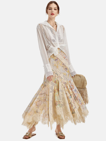 El İşlemesi Dantel Uzun Kollu Bluz