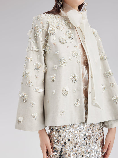 El İşlemesi Keten Pelerin Kaban