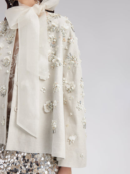 El İşlemesi Keten Pelerin Kaban