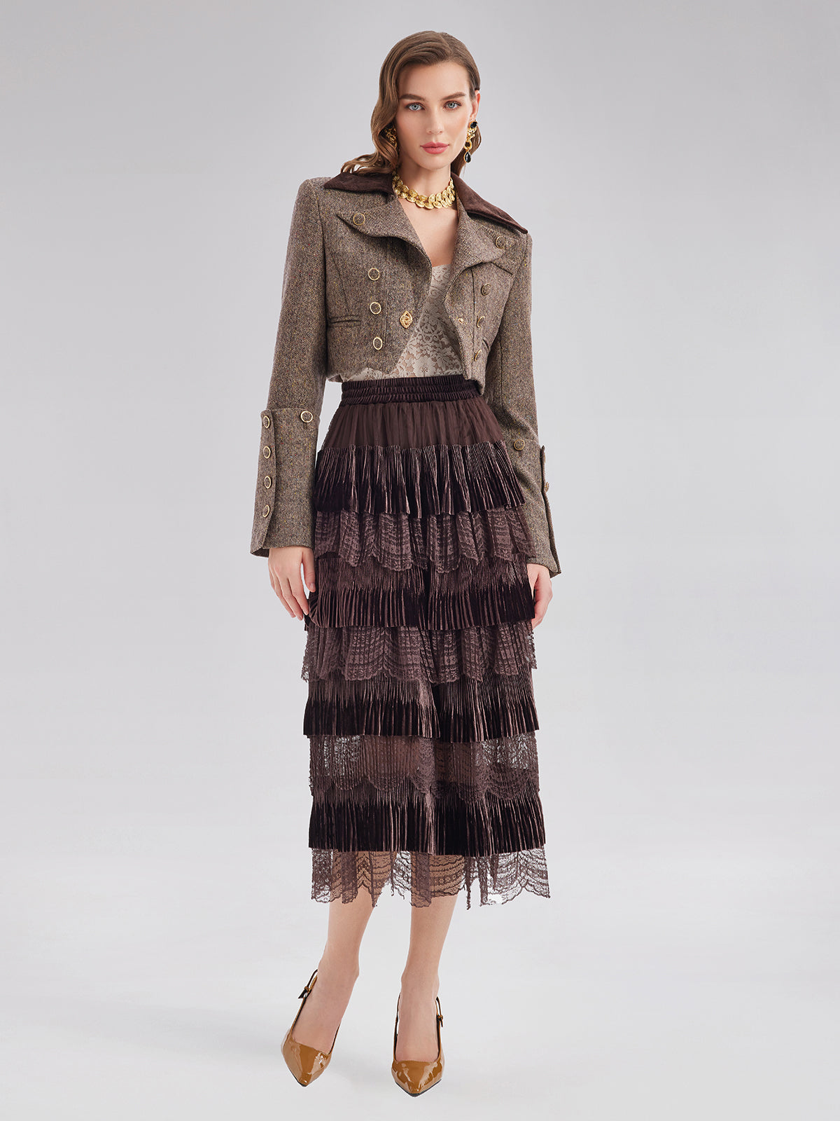 Avustralya Yünü Karışımlı Blok Renkli Kısa Ceket