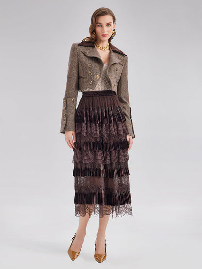 Avustralya Yünü Karışımlı Blok Renkli Kısa Ceket