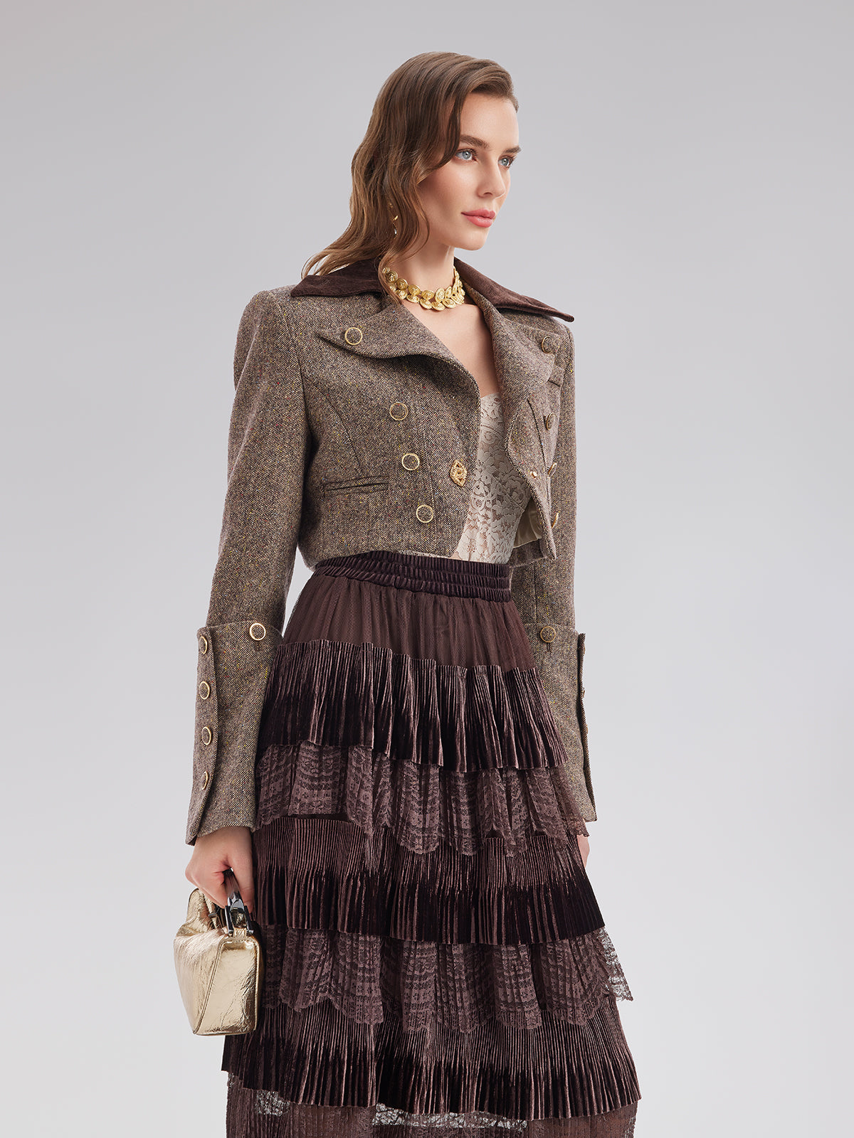 Avustralya Yünü Karışımlı Blok Renkli Kısa Ceket