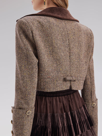 Avustralya Yünü Karışımlı Blok Renkli Kısa Ceket