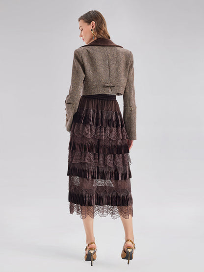 Avustralya Yünü Karışımlı Blok Renkli Kısa Ceket