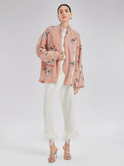 Şık Kadife Nakışlı Etnik Ceket