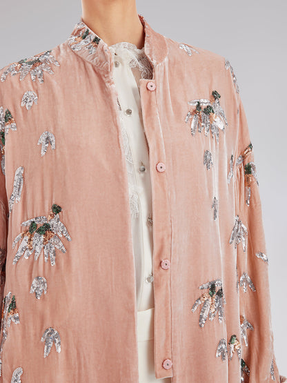 Şık Kadife Nakışlı Etnik Ceket