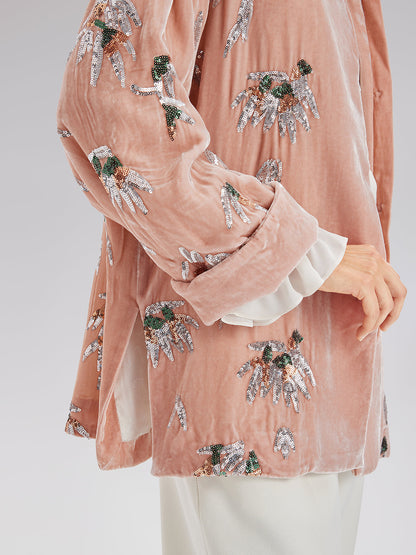 Şık Kadife Nakışlı Etnik Ceket