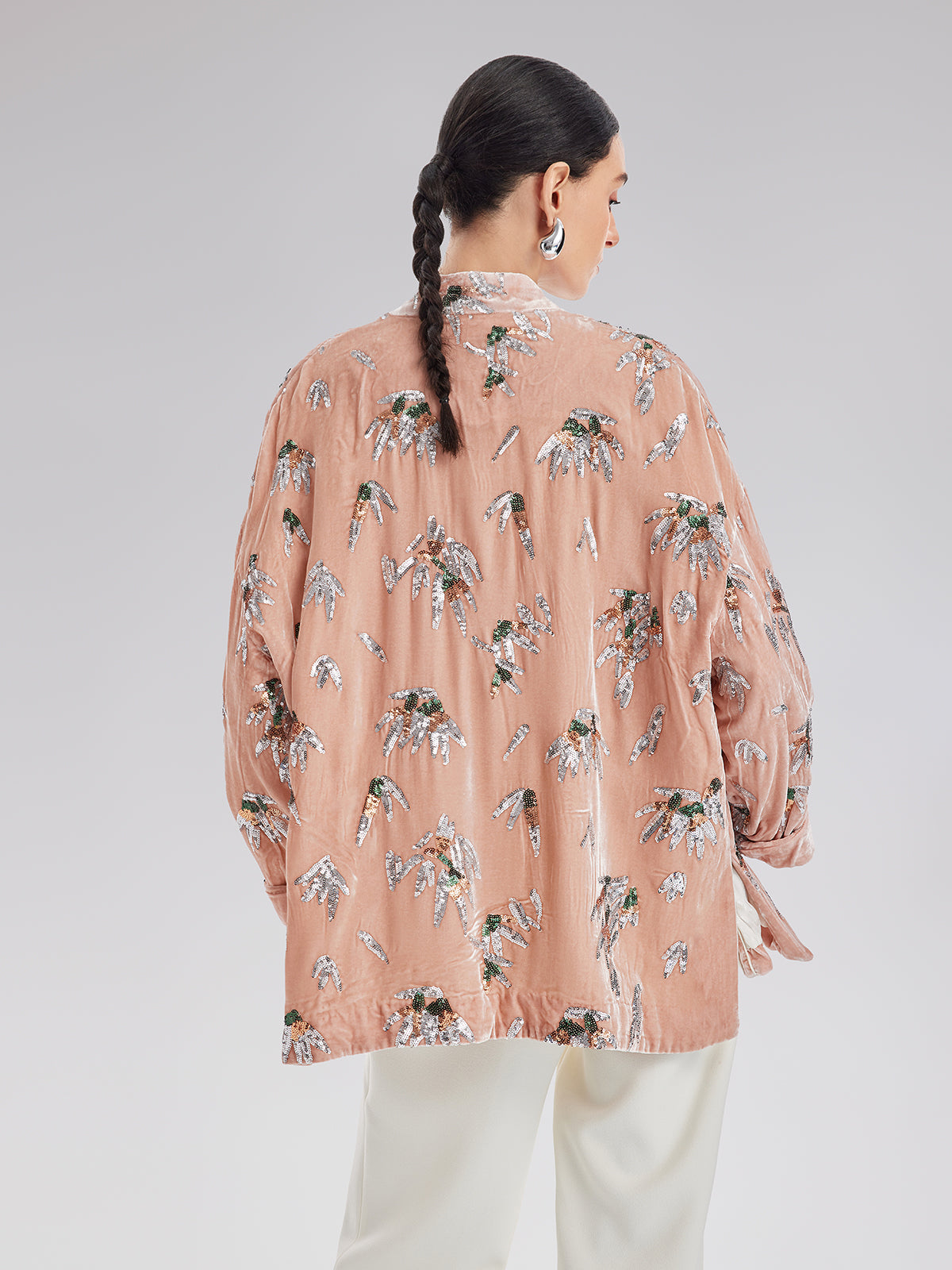 Şık Kadife Nakışlı Etnik Ceket