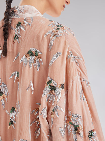 Şık Kadife Nakışlı Etnik Ceket