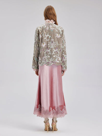 Lüks Nakışlı İpek Kadife Ceket