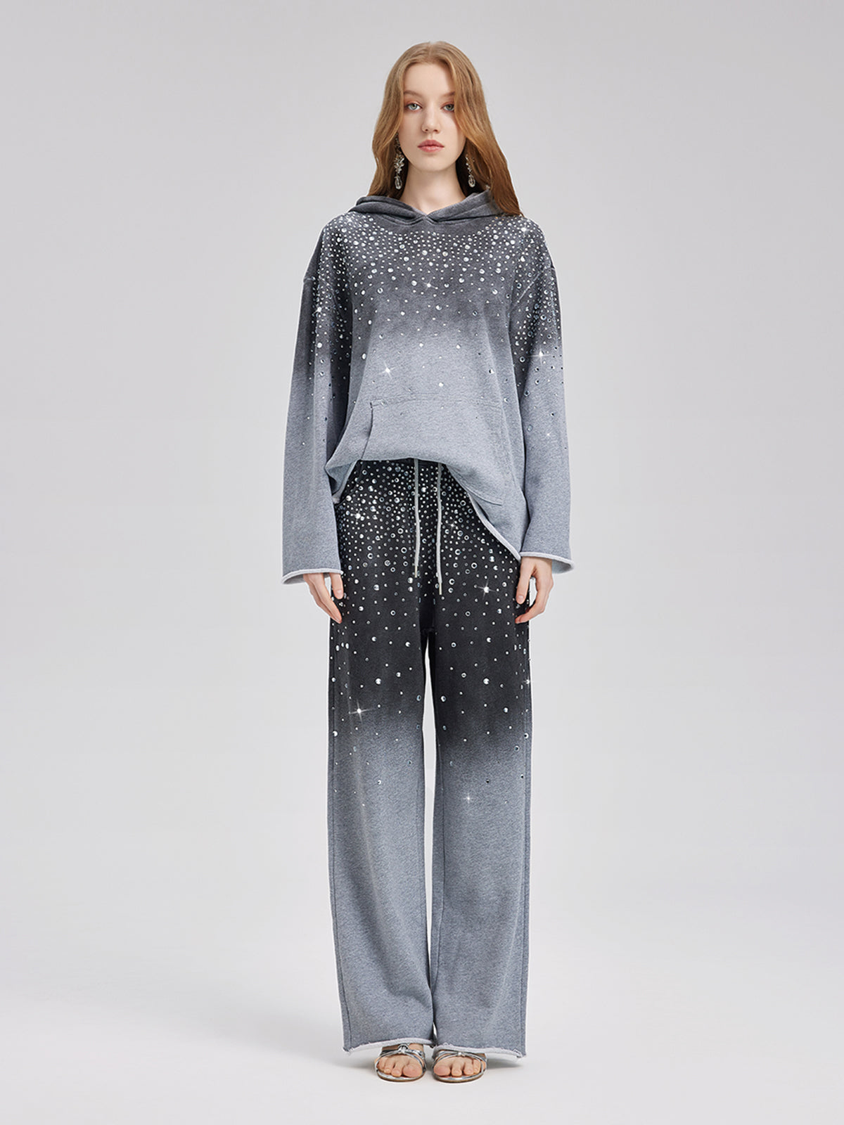 Renk Geçişli Yıldızlı Boncuklu Kapüşonlu Üst