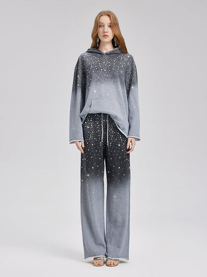 Renk Geçişli Yıldızlı Boncuklu Kapüşonlu Üst