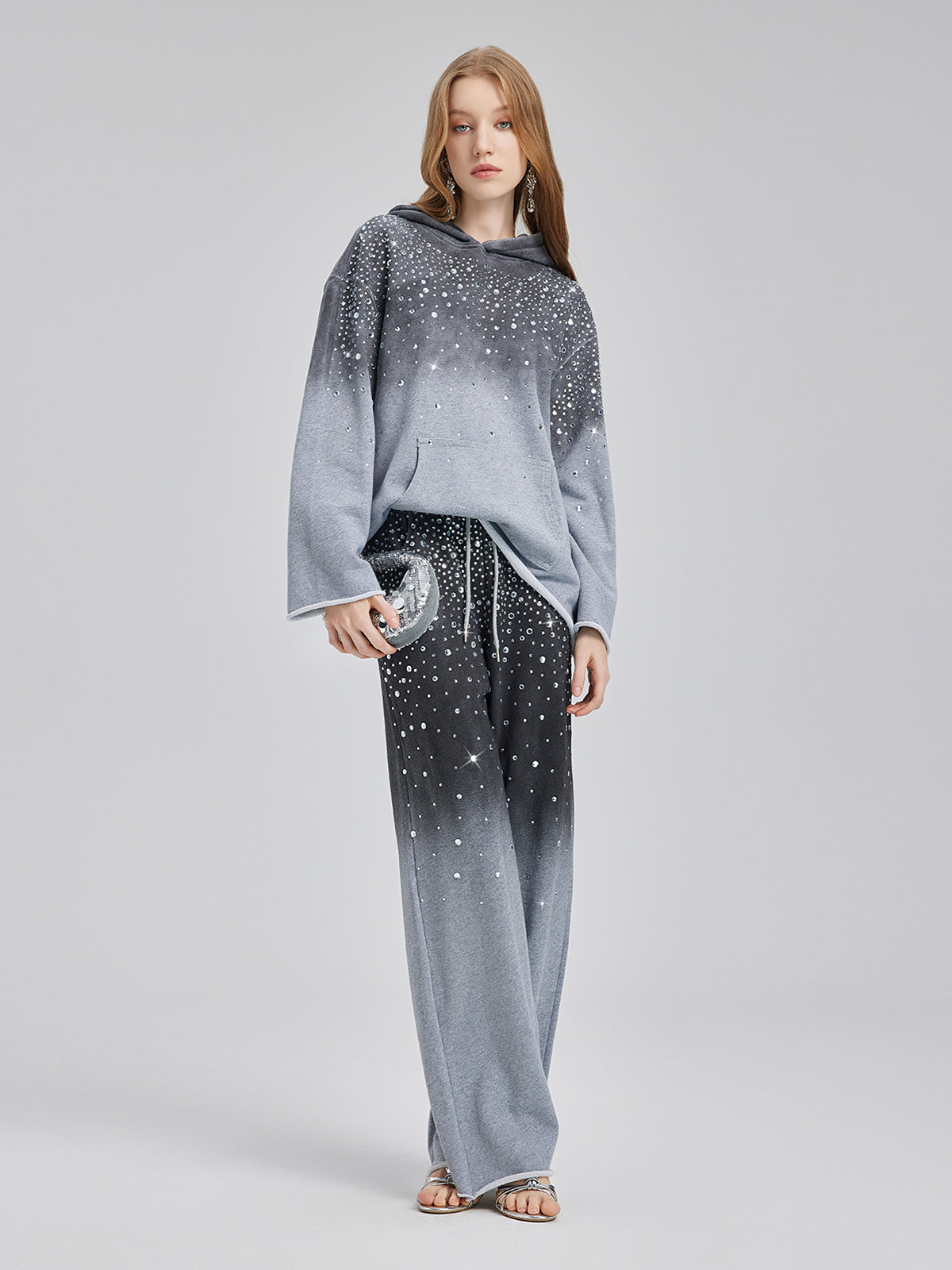 Renk Geçişli Yıldızlı Boncuklu Kapüşonlu Üst