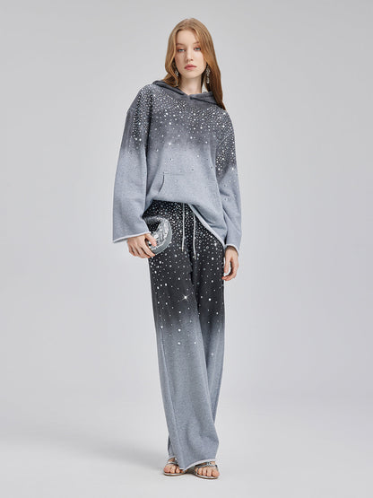 Renk Geçişli Yıldızlı Boncuklu Kapüşonlu Üst