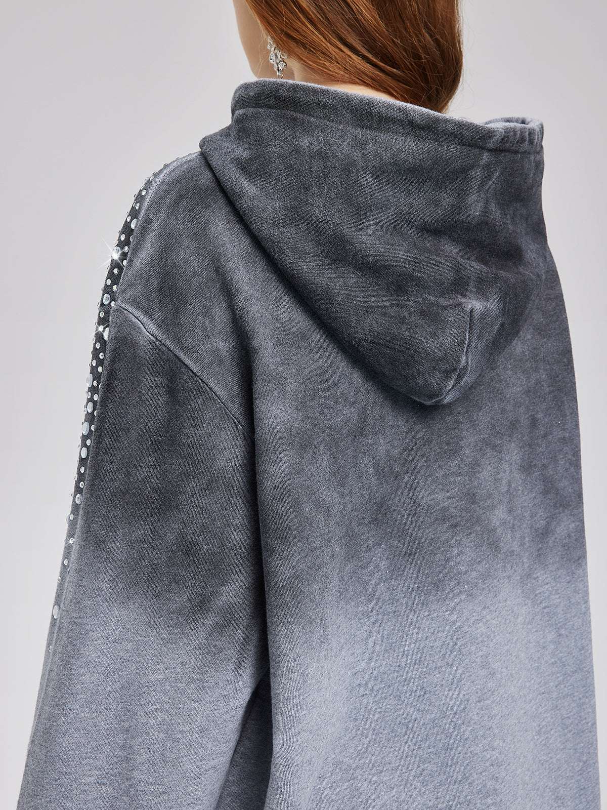 Renk Geçişli Yıldızlı Boncuklu Kapüşonlu Üst