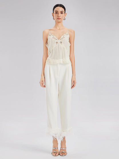 Şık Minimalist Dantel V Yaka Bluz