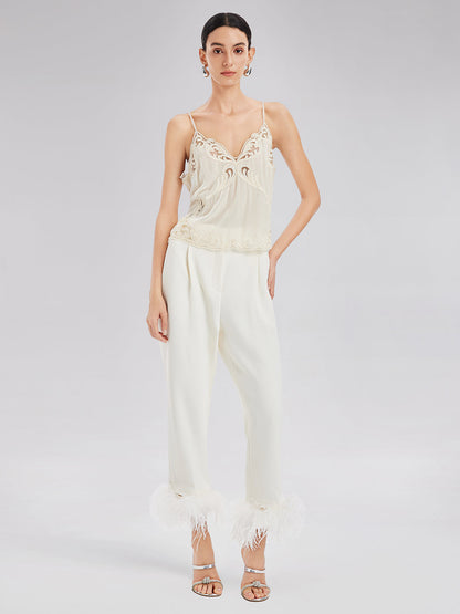 Şık Minimalist Dantel V Yaka Bluz