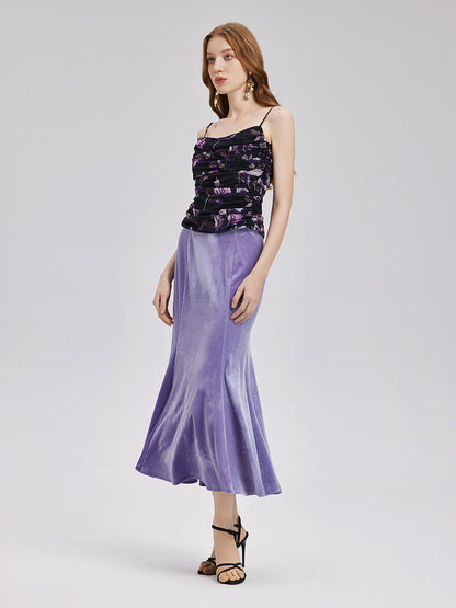 Gül Desenli Büzgülü Askılı Bluz