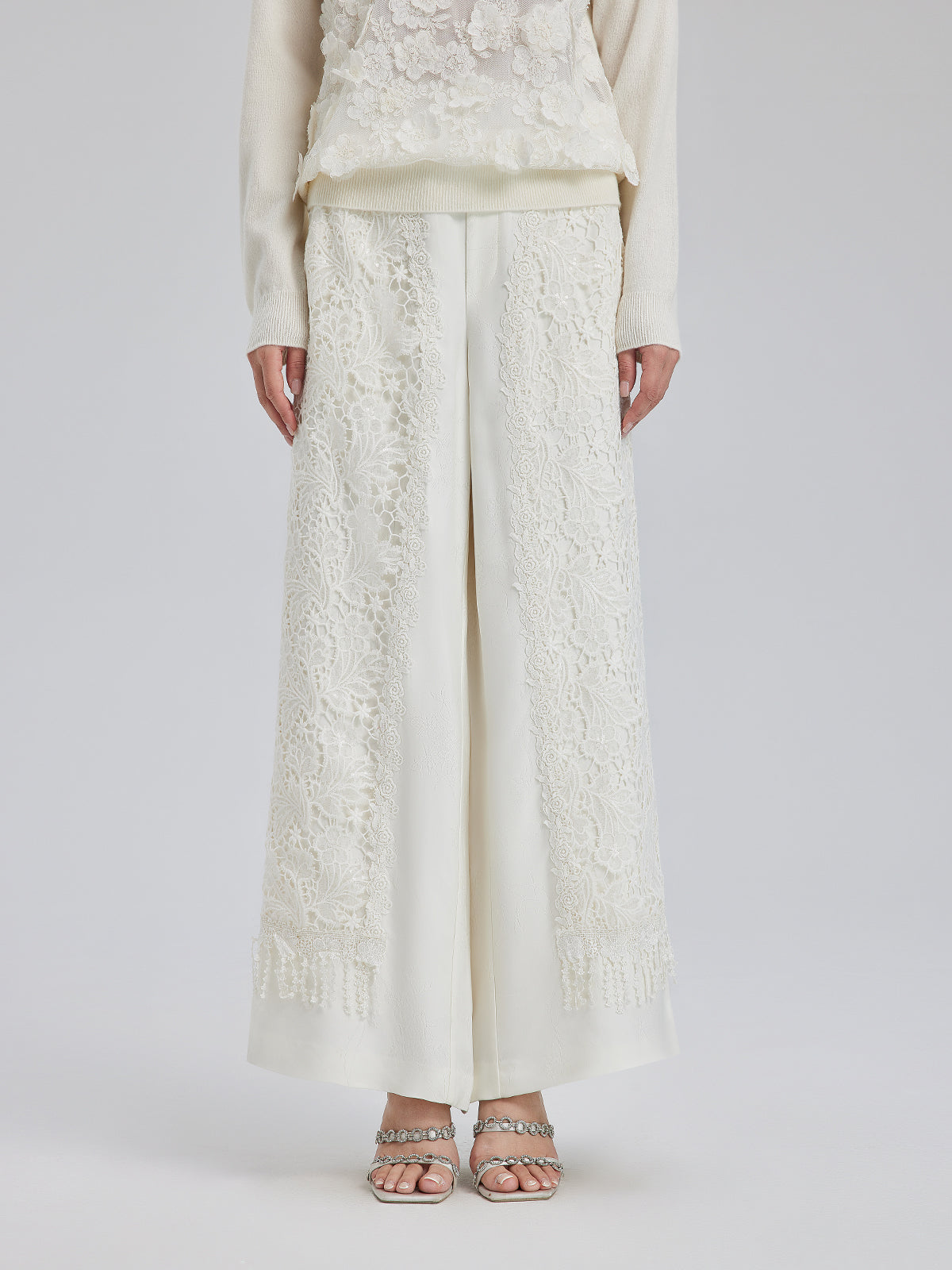 Fransız Dantel Parçalı Jakar Saten Pantolon