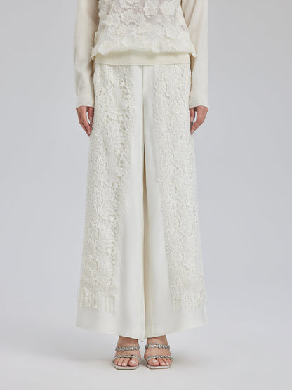 Fransız Dantel Parçalı Jakar Saten Pantolon