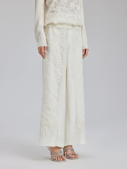 Fransız Dantel Parçalı Jakar Saten Pantolon