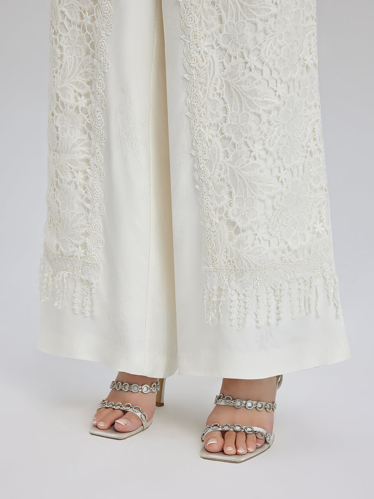 Fransız Dantel Parçalı Jakar Saten Pantolon