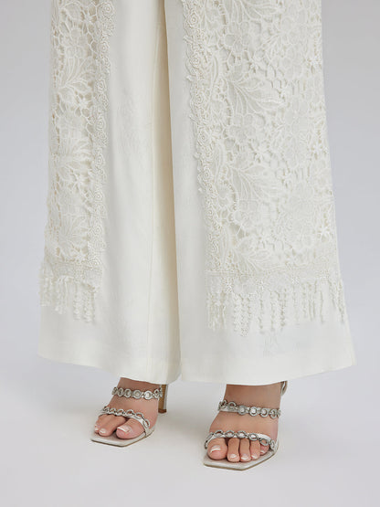 Fransız Dantel Parçalı Jakar Saten Pantolon