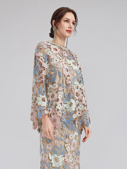 Özel Güpür Dantel Çiçekli Bluz