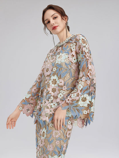 Özel Güpür Dantel Çiçekli Bluz