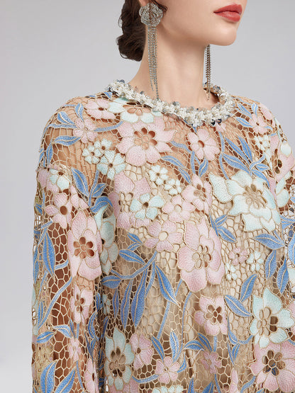 Özel Güpür Dantel Çiçekli Bluz