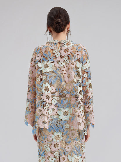 Özel Güpür Dantel Çiçekli Bluz