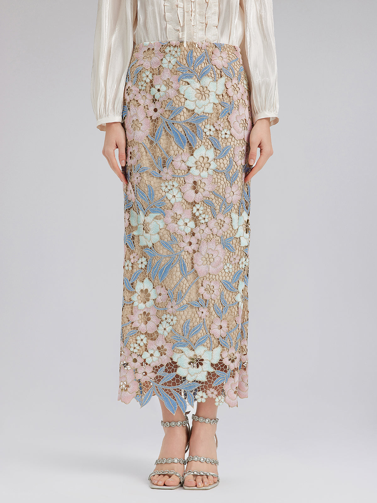 Özel Güpür Dantel Çiçekli Etek