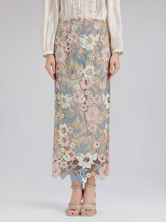Özel Güpür Dantel Çiçekli Etek