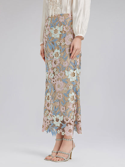 Özel Güpür Dantel Çiçekli Etek