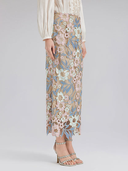 Özel Güpür Dantel Çiçekli Etek