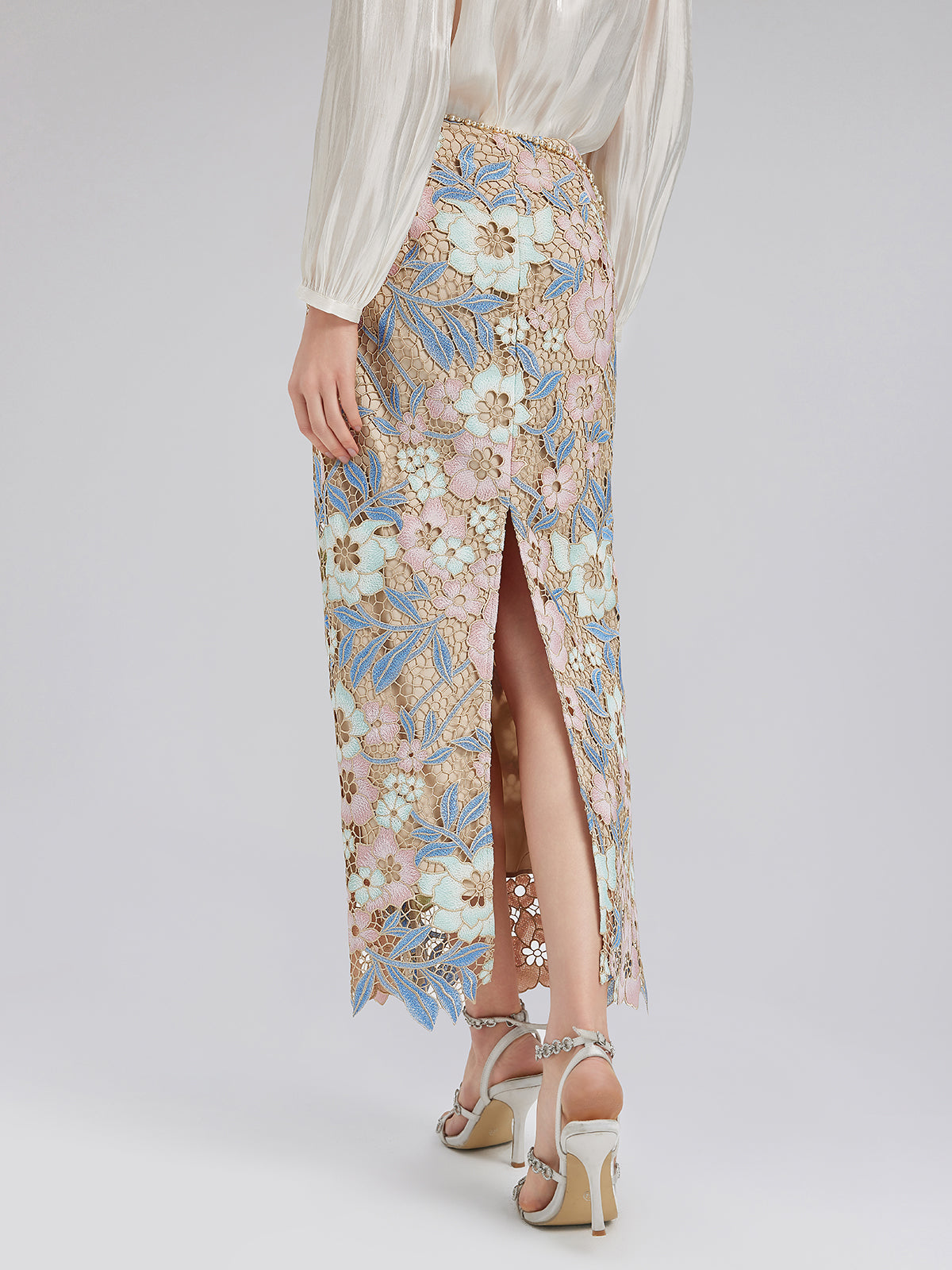 Özel Güpür Dantel Çiçekli Etek